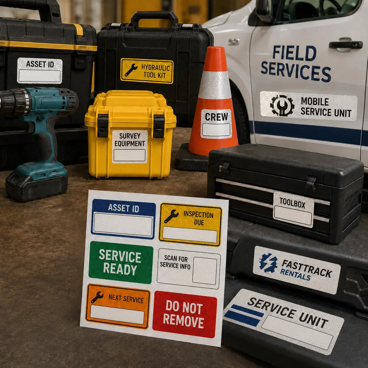 Reflective decals for rental automotive and field service businesses