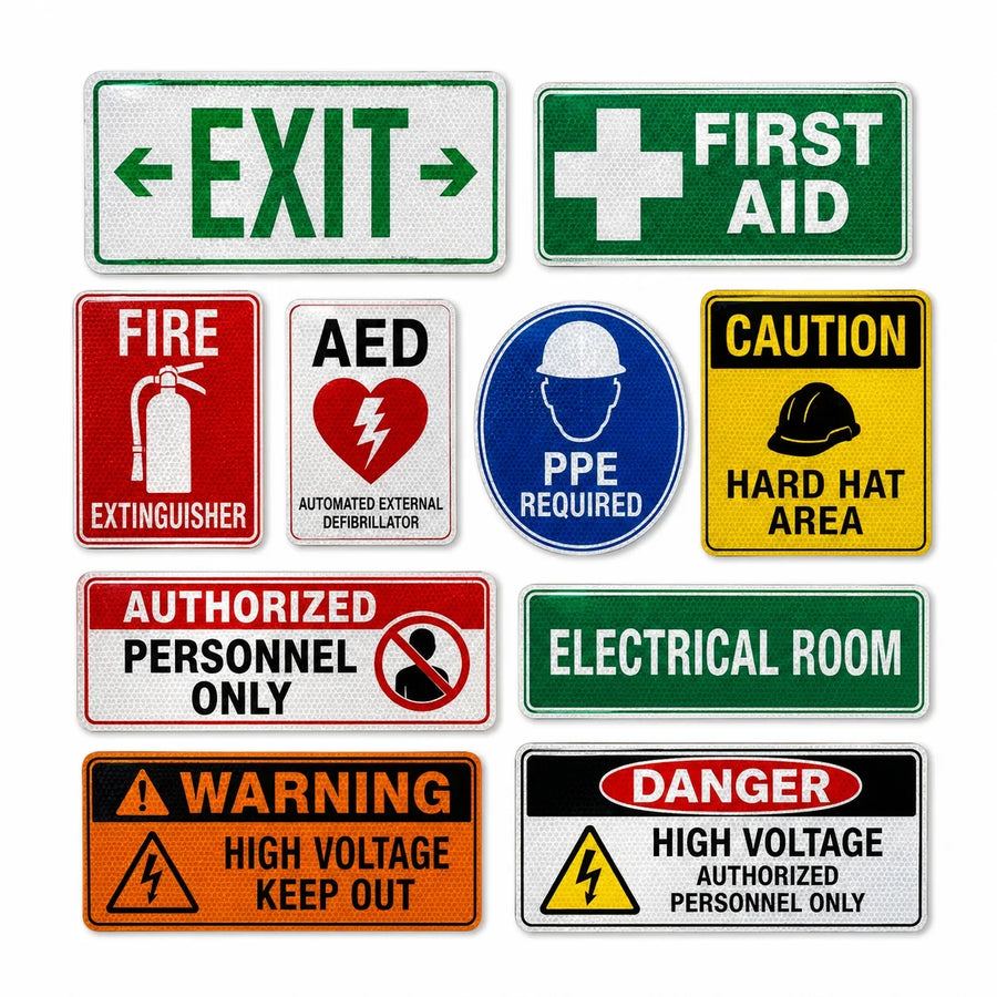 Reflective facility safety signs